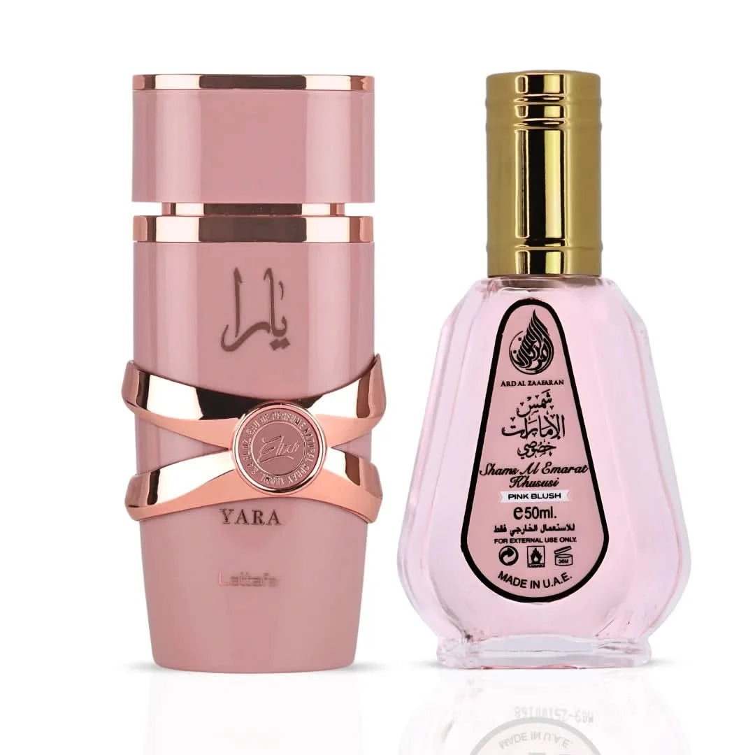 Yara Elixir Eau De Parfum Spray 100ml (3.4 oz) by Lattafa & Pink Blush