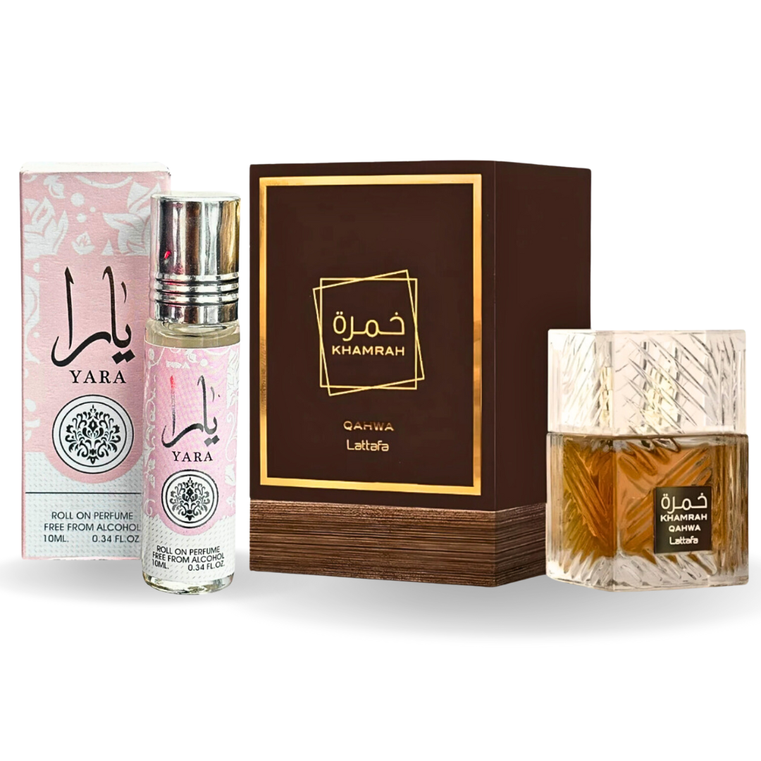 Khamrah Qahwa EDP 100ML by Lattafa & Yara Roll-On | Intense Oud