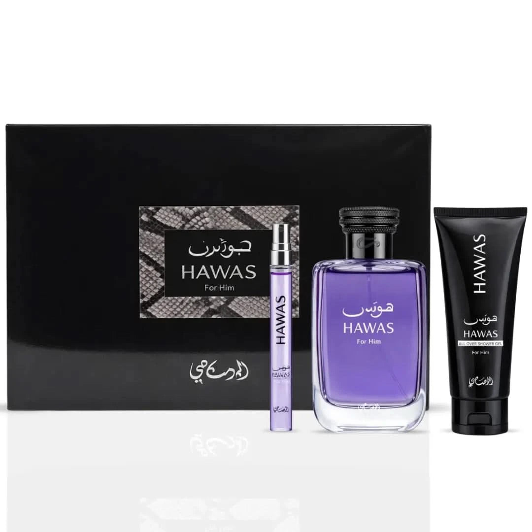 Hawas For Men 3-Piece Perfume Gift Set by Rasasi | Intense Oud